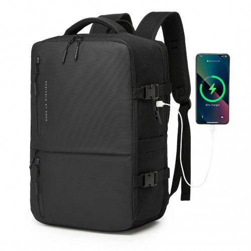 BPK2437 - Kono Practical Carry-On Cabin Size Travel Laptop Backpack with USB & Type-C Charging Port Under Seat Overnight Backpack - Black