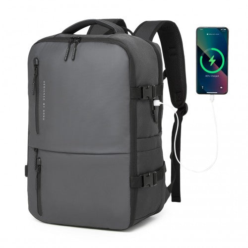 BPK2437 - Kono Practical Carry-On Cabin Size Travel Laptop Backpack with USB & Type-C Charging Port Under Seat Overnight Backpack - Grey