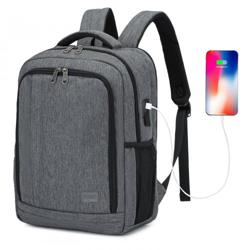 BPK2442 - Kono Commuter Laptop Backpack with USB & Type-C Port, Anti-Theft Pocket, Organised Storage - Grey