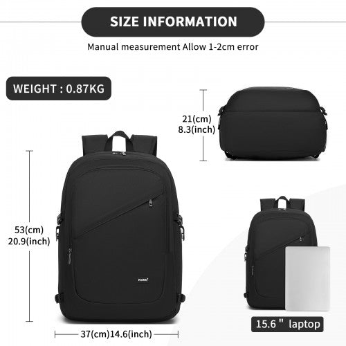 BPK2501 - Kono Modern Urban Style Laptop Backpack – School & Commuter Rucksack with USB & Type-C Charging Port - Black
