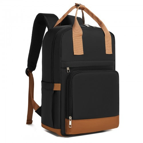 BPK2502 - Kono Casual Contemporary Backpack with Laptop Sleeve & Padded Straps for Daily Commute - Black and Brown