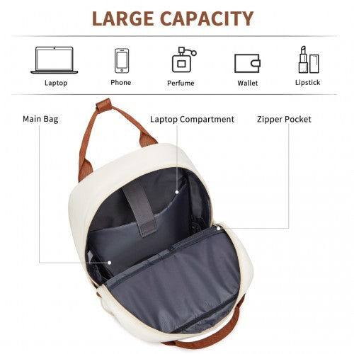 BPK2502 - Kono Casual Contemporary Backpack with Laptop Sleeve & Padded Straps for Daily Commute - Cream and Brown