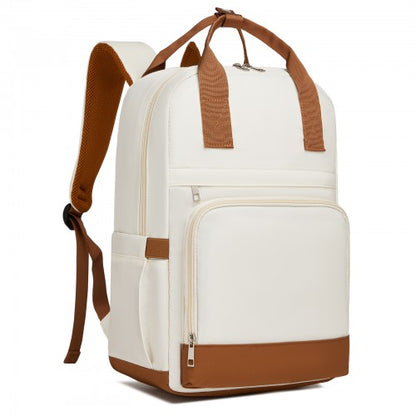 BPK2502 - Kono Casual Contemporary Backpack with Laptop Sleeve & Padded Straps for Daily Commute - Cream and Brown