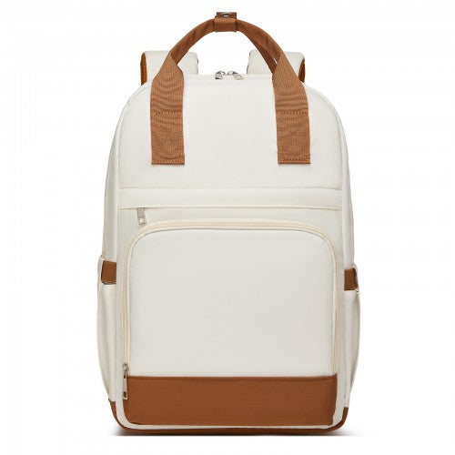 BPK2502 - Kono Casual Contemporary Backpack with Laptop Sleeve & Padded Straps for Daily Commute - Cream and Brown