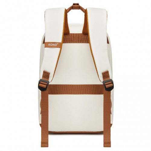BPK2502 - Kono Casual Contemporary Backpack with Laptop Sleeve & Padded Straps for Daily Commute - Cream and Brown