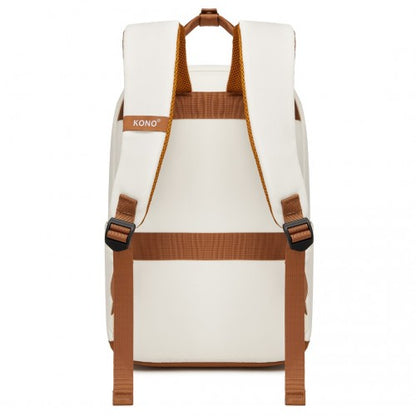 BPK2502 - Kono Casual Contemporary Backpack with Laptop Sleeve & Padded Straps for Daily Commute - Cream and Brown