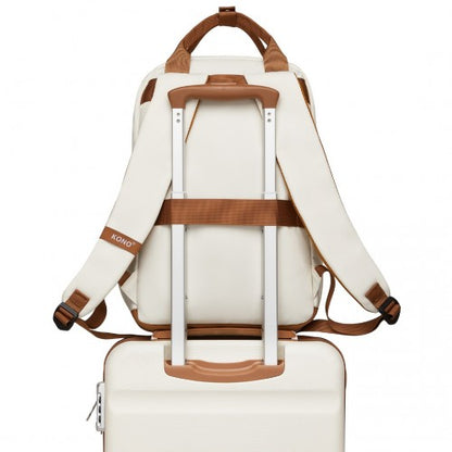 BPK2502 - Kono Casual Contemporary Backpack with Laptop Sleeve & Padded Straps for Daily Commute - Cream and Brown
