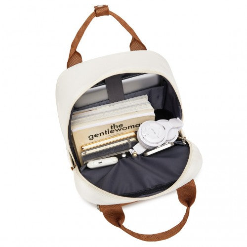 BPK2502 - Kono Casual Contemporary Backpack with Laptop Sleeve & Padded Straps for Daily Commute - Cream and Brown