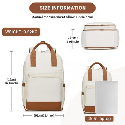BPK2502 - Kono Casual Contemporary Backpack with Laptop Sleeve & Padded Straps for Daily Commute - Cream and Brown