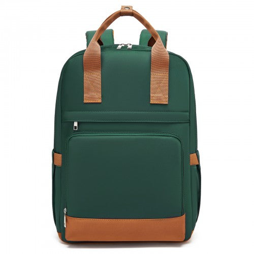 BPK2502 - Kono Casual Contemporary Backpack with Laptop Sleeve & Padded Straps for Daily Commute - Green and Brown