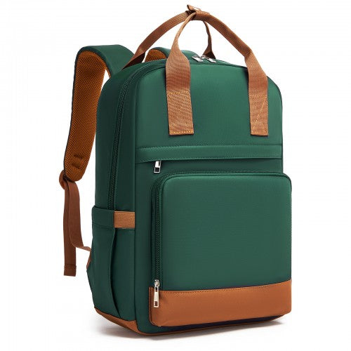 BPK2502 - Kono Casual Contemporary Backpack with Laptop Sleeve & Padded Straps for Daily Commute - Green and Brown