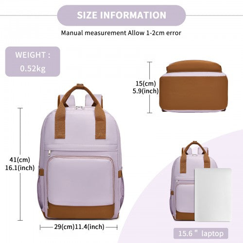 BPK2502 - Kono Casual Contemporary Backpack with Laptop Sleeve & Padded Straps for Daily Commute - Purple and Brown