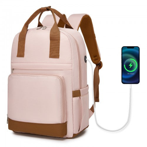 BPK2502 - Kono Casual Contemporary Backpack with Laptop Sleeve & Padded Straps for Daily Commute - Pink and Brown