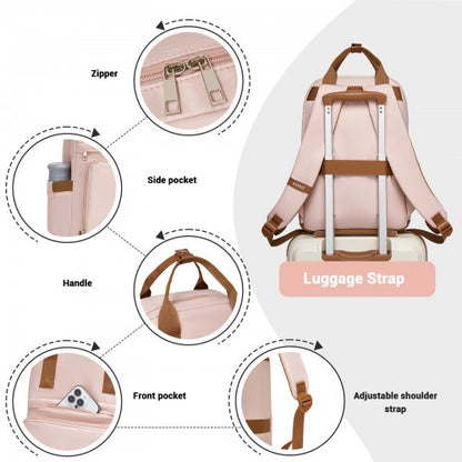 BPK2502 - Kono Casual Contemporary Backpack with Laptop Sleeve & Padded Straps for Daily Commute - Pink and Brown