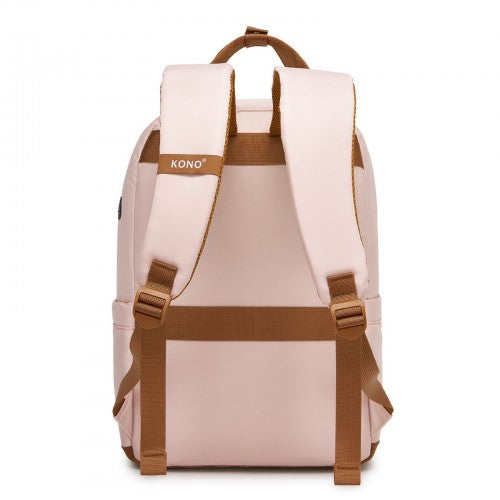 BPK2502 - Kono Casual Contemporary Backpack with Laptop Sleeve & Padded Straps for Daily Commute - Pink and Brown