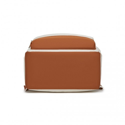 BPK2502 - Kono Casual Contemporary Backpack with Laptop Sleeve & Padded Straps for Daily Commute - Cream and Brown
