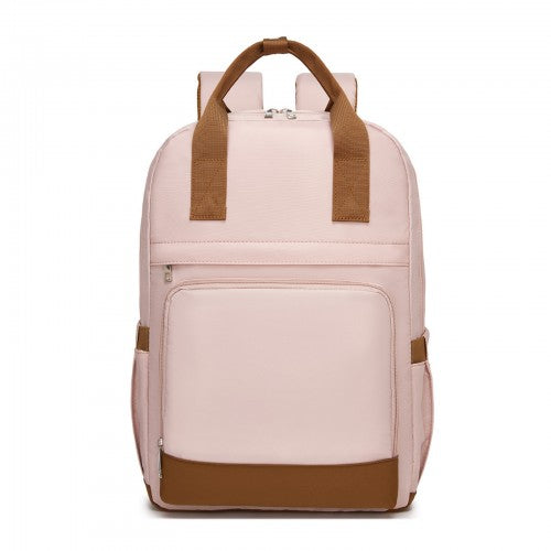 BPK2502 - Kono Casual Contemporary Backpack with Laptop Sleeve & Padded Straps for Daily Commute - Pink and Brown