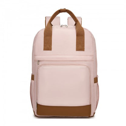 BPK2502 - Kono Casual Contemporary Backpack with Laptop Sleeve & Padded Straps for Daily Commute - Pink and Brown