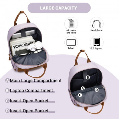 BPK2502 - Kono Casual Contemporary Backpack with Laptop Sleeve & Padded Straps for Daily Commute - Purple and Brown