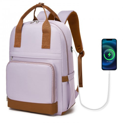 BPK2502 - Kono Casual Contemporary Backpack with Laptop Sleeve & Padded Straps for Daily Commute - Purple and Brown
