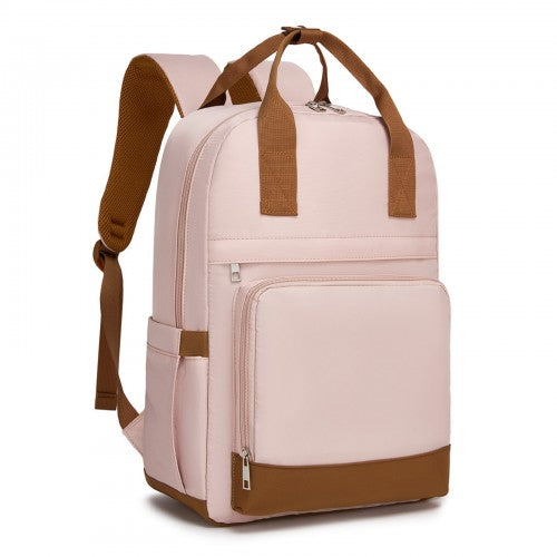 BPK2502 - Kono Casual Contemporary Backpack with Laptop Sleeve & Padded Straps for Daily Commute - Pink and Brown