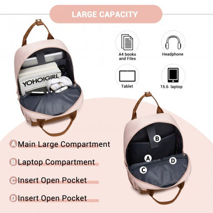 BPK2502 - Kono Casual Contemporary Backpack with Laptop Sleeve & Padded Straps for Daily Commute - Pink and Brown