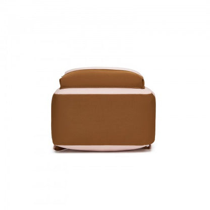 BPK2502 - Kono Casual Contemporary Backpack with Laptop Sleeve & Padded Straps for Daily Commute - Pink and Brown
