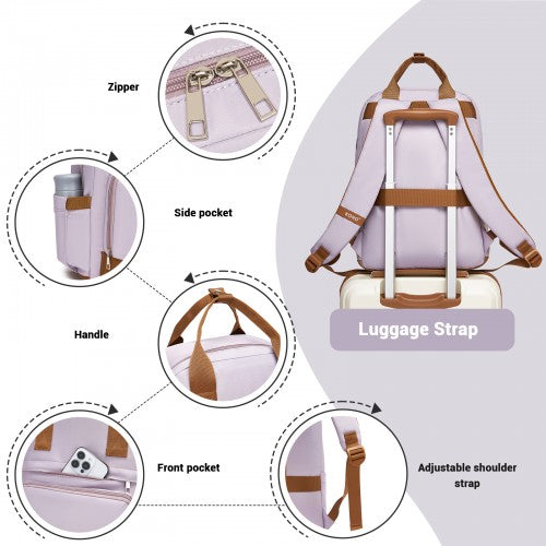 BPK2502 - Kono Casual Contemporary Backpack with Laptop Sleeve & Padded Straps for Daily Commute - Purple and Brown