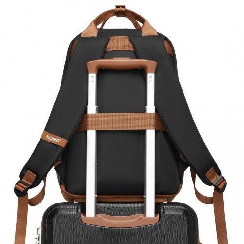 BPK2502 - Kono Casual Contemporary Backpack with Laptop Sleeve & Padded Straps for Daily Commute - Black and Brown