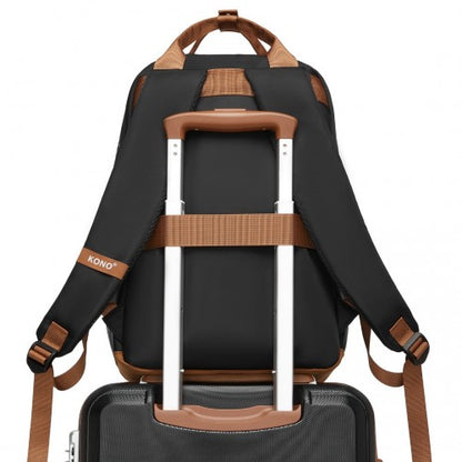 BPK2502 - Kono Casual Contemporary Backpack with Laptop Sleeve & Padded Straps for Daily Commute - Black and Brown