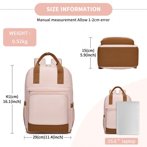 BPK2502 - Kono Casual Contemporary Backpack with Laptop Sleeve & Padded Straps for Daily Commute - Pink and Brown