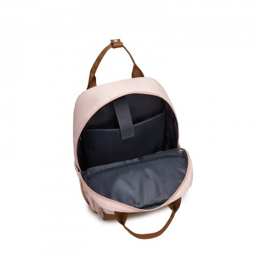 BPK2502 - Kono Casual Contemporary Backpack with Laptop Sleeve & Padded Straps for Daily Commute - Pink and Brown
