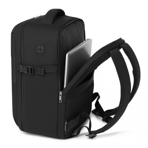 BPK2504 - Kono 20L Cabin Backpack with Red Trim for 15.6” Laptop – Water-Resistant Travel Daypack with Luggage Strap - Black