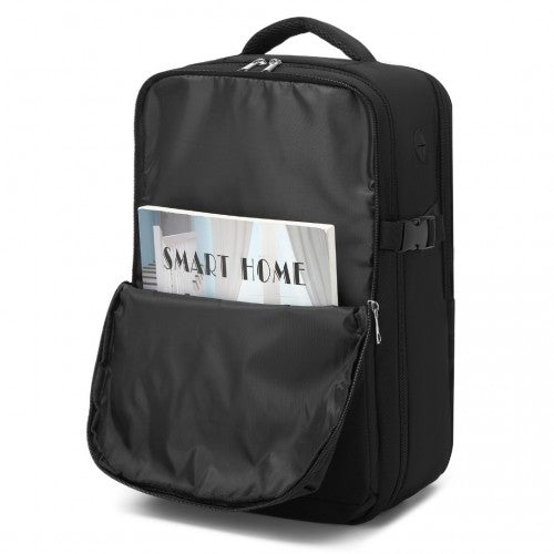 BPK2504 - Kono 20L Cabin Backpack with Red Trim for 15.6” Laptop – Water-Resistant Travel Daypack with Luggage Strap - Black