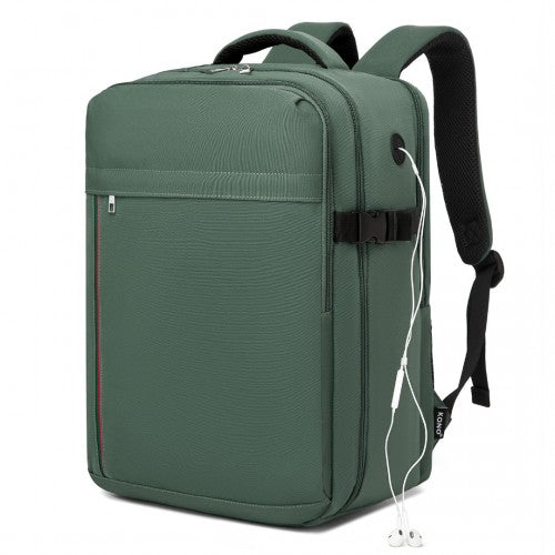 BPK2504 - Kono 20L Cabin Backpack with Red Trim for 15.6” Laptop – Water-Resistant Travel Daypack with Luggage Strap - Green