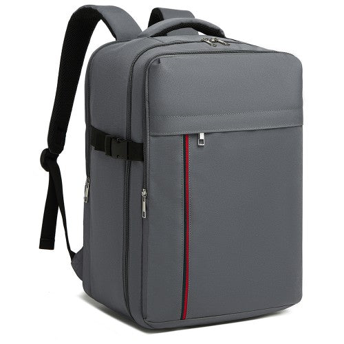 BPK2504 - Kono 20L Cabin Backpack with Red Trim for 15.6” Laptop – Water-Resistant Travel Daypack with Luggage Strap - Grey