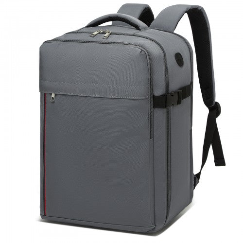 BPK2504 - Kono 20L Cabin Backpack with Red Trim for 15.6” Laptop – Water-Resistant Travel Daypack with Luggage Strap - Grey