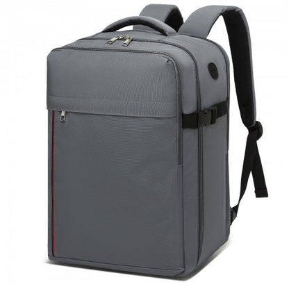 BPK2504 - Kono 20L Cabin Backpack with Red Trim for 15.6” Laptop – Water-Resistant Travel Daypack with Luggage Strap - Grey