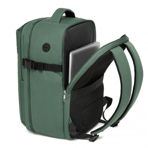 BPK2504 - Kono 20L Cabin Backpack with Red Trim for 15.6” Laptop – Water-Resistant Travel Daypack with Luggage Strap - Green