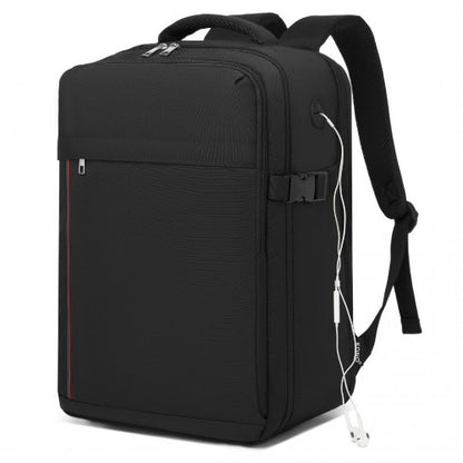BPK2504 - Kono 20L Cabin Backpack with Red Trim for 15.6” Laptop – Water-Resistant Travel Daypack with Luggage Strap - Black