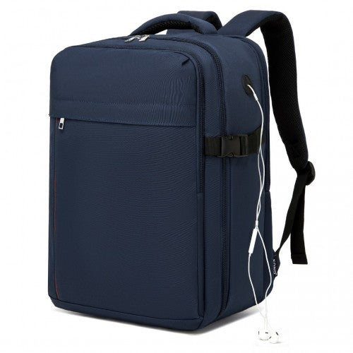 BPK2504 - Kono 20L Cabin Backpack with Red Trim for 15.6” Laptop – Water-Resistant Travel Daypack with Luggage Strap - Navy