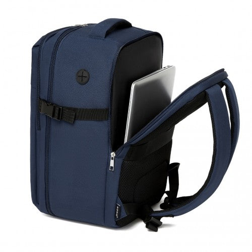 BPK2504 - Kono 20L Cabin Backpack with Red Trim for 15.6” Laptop – Water-Resistant Travel Daypack with Luggage Strap - Navy