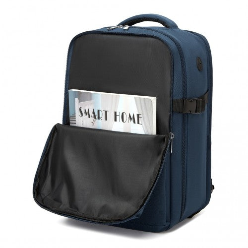 BPK2504 - Kono 20L Cabin Backpack with Red Trim for 15.6” Laptop – Water-Resistant Travel Daypack with Luggage Strap - Navy