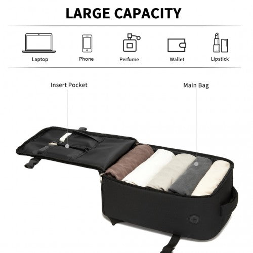 BPK2505 - Kono Urban Smart 15L Carry-On Backpack with Luggage Strap – Ideal for Travel, Work & Daily Commute - Black