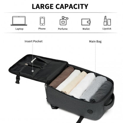 BPK2505 - Kono Urban Smart 15L Carry-On Backpack with Luggage Strap – Ideal for Travel, Work & Daily Commute - Dark Grey