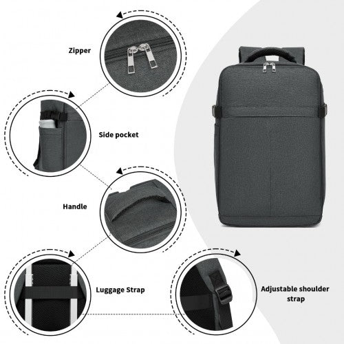 BPK2505 - Kono Urban Smart 15L Carry-On Backpack with Luggage Strap – Ideal for Travel, Work & Daily Commute - Dark Grey
