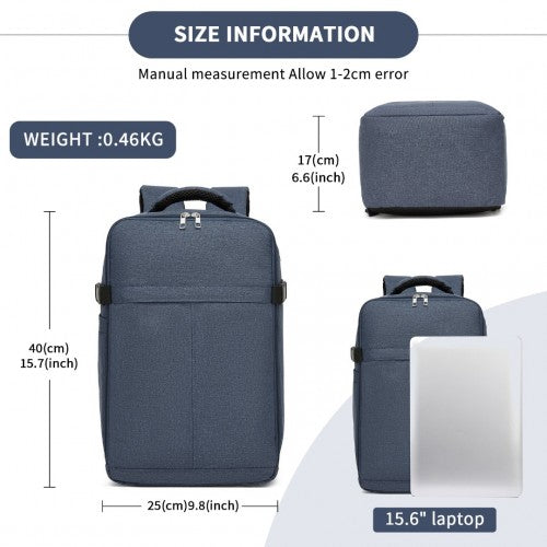BPK2505 - Kono Urban Smart 15L Carry-On Backpack with Luggage Strap – Ideal for Travel, Work & Daily Commute - Navy
