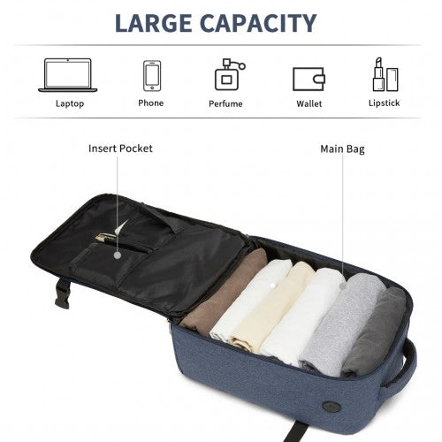 BPK2505 - Kono Urban Smart 15L Carry-On Backpack with Luggage Strap – Ideal for Travel, Work & Daily Commute - Navy