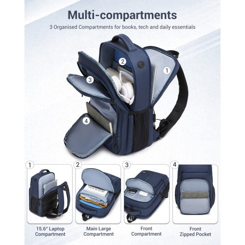 BPK2518 - Kono Laptop Backpack with 15.6" Laptop Compartment, Comfortable & Durable for Work and Business Trips - Navy