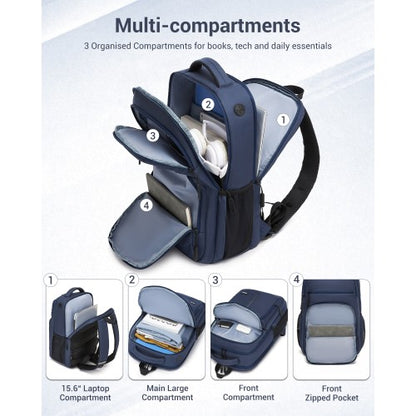 BPK2518 - Kono Laptop Backpack with 15.6" Laptop Compartment, Comfortable & Durable for Work and Business Trips - Navy